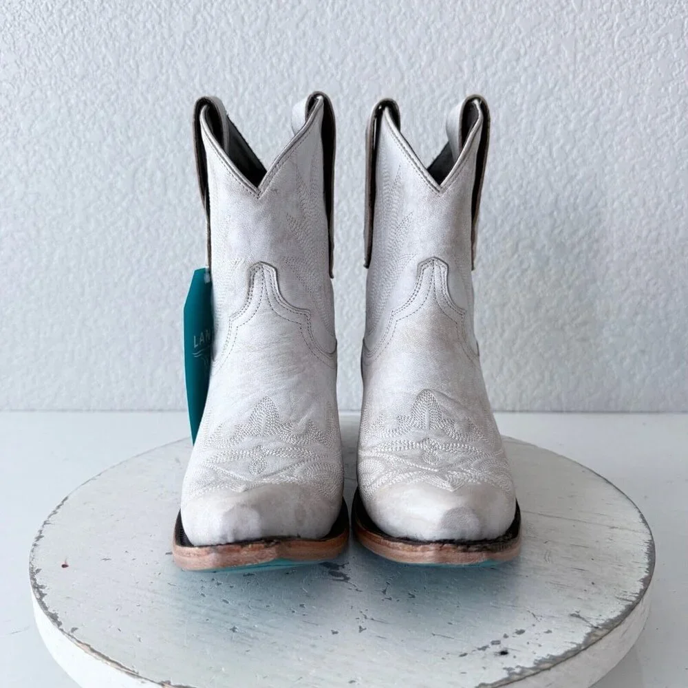 Lane Womens LEXINGTON Booties White Leather Western Ankle Boots Size 5.5